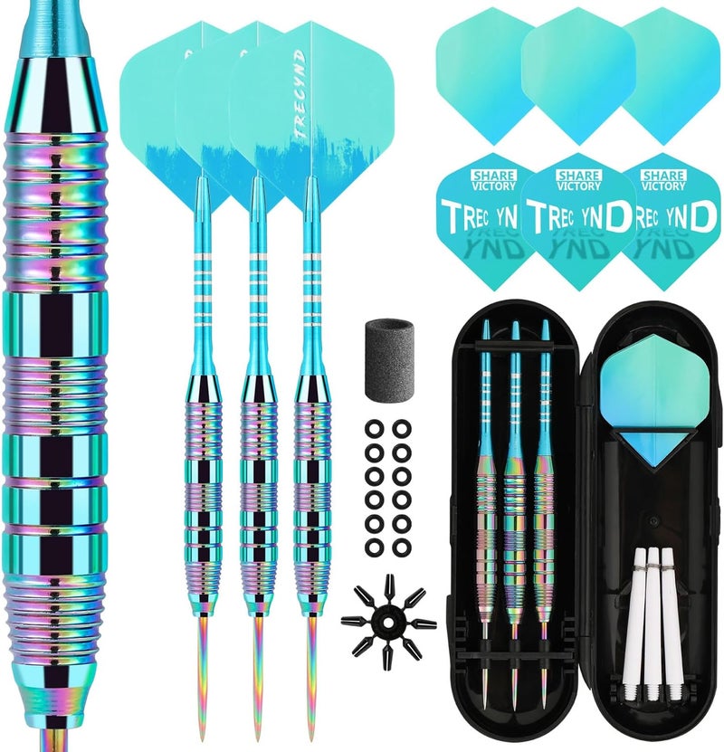 Trecynd Darts Metal Tip Set 3 Aluminum Shaft Metal Dart Set Professional Darts Steel Tip Sets + Extra Dart Flights 3 Replace Plastic Shafts Beginner or Professional Darts 22g - Image 1